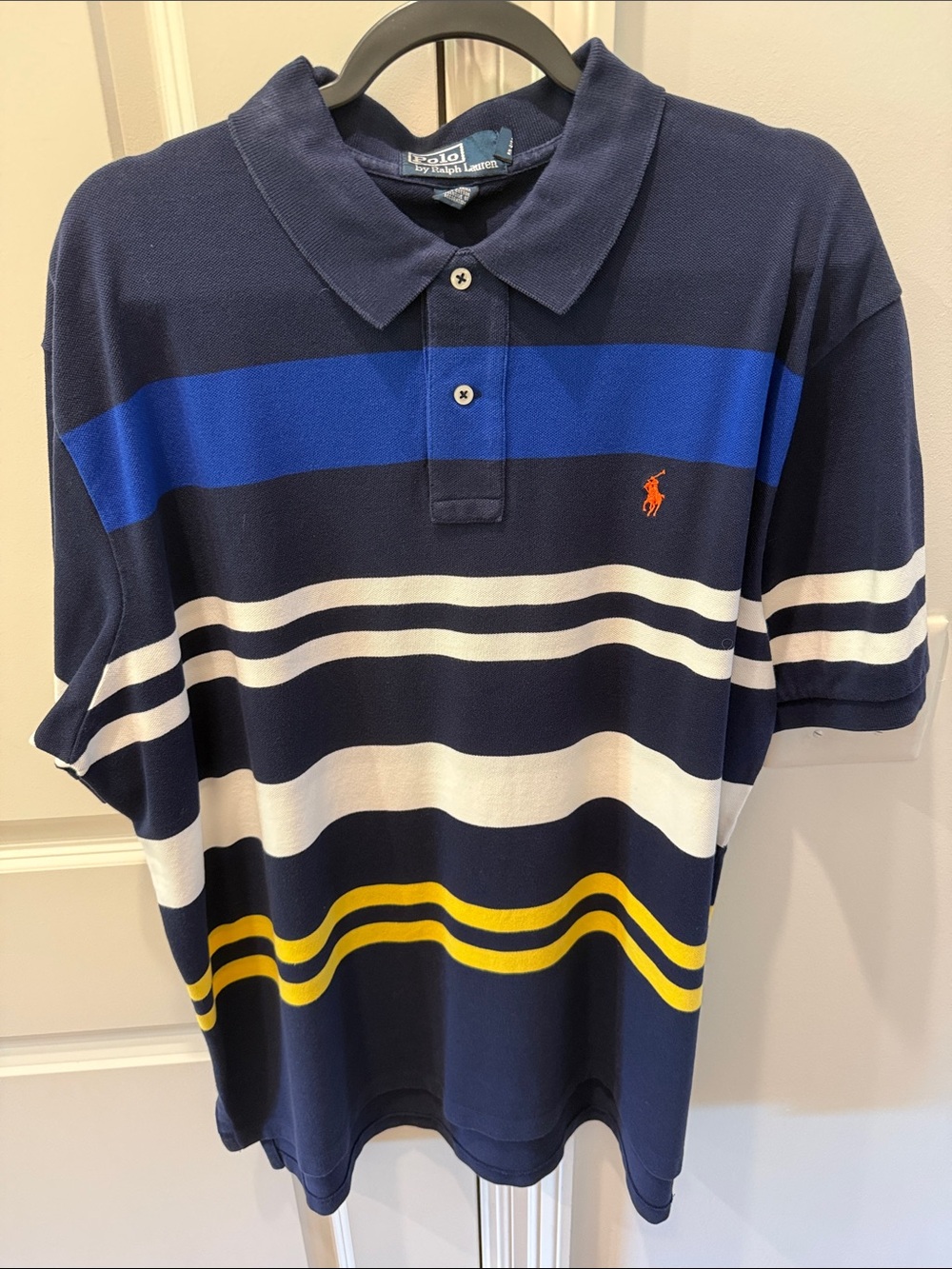 Polo by Ralph Lauren Navy Polo with Blue, White & Yellow Stripes